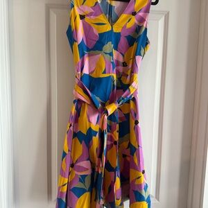 Ann Taylor Vibrant Multicolor Geometric Flowers Dress